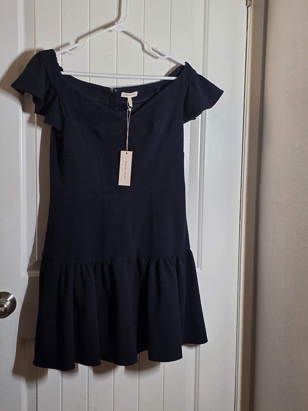 Rebecca Taylor Dark Blue Off-Shoulder Ruffle Hem Dress